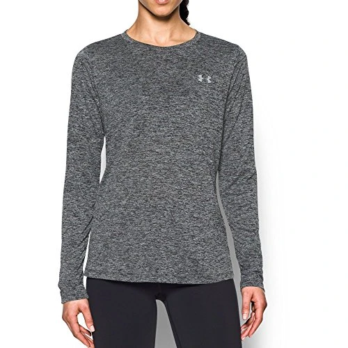 Women's  wo tech long sleeve crew twist, Black (001 Metallic Silver, M