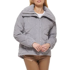 Womens Women's Diamond Quilted Corduroy Jacket, Light Grey, XS Womens Women's Diamond Quilted Corduroy Jacket, Light Grey, XS