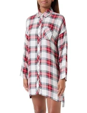 Women's Women's Dress Tartan Christmas Viscose Night shirt, Check Cream/Navy/Ruby, M UK Women's Women's Dress Tartan Christmas Viscose Night shirt, Check Cream/Navy/Ruby, M UK
