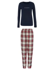 Women's  Women's Tartan Christmas Viscose Pyjama set, Check Cream/Navy/Ruby, L UK