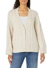 Women's Wool Blend Cable Knit Cardigan Sweater, Gisele, S