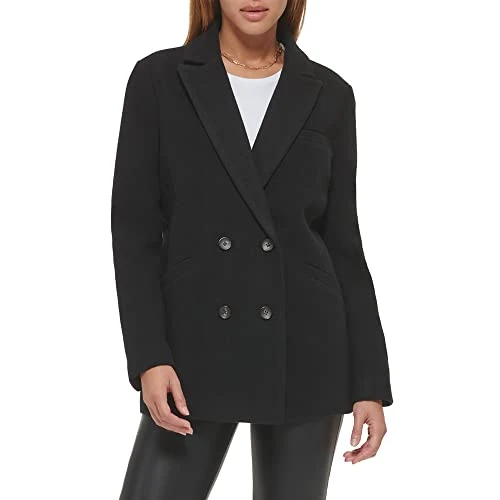 Women's Wool Blend Double Breasted Blazer, Black, S