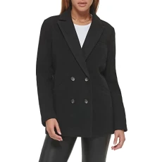 Women's Wool Blend Double Breasted Blazer, Black, S Women's Wool Blend Double Breasted Blazer, Black, S