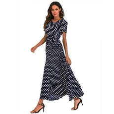 Women's Work Dress V-Neck O-Neck Bandage Maxi Beach Women Polka Fashion Dot Long Short Dress Sleeve Women's Dress Womens Long Bell Sleeve Dresses Navy