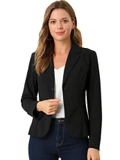 Women's Work Office Lapel Collar Stretch Jacket Suit Blazer Black 16