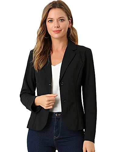 Women's Work Office Lapel Collar Stretch Jacket Suit Blazer Black 16