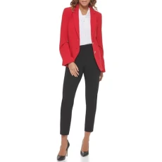 Women's Work One Button Blazer Jackets, Scarlet, 18