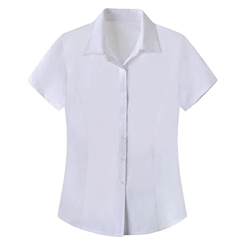 Womens Work Short Sleeve Blouse Shirts Ladies Formal Office Premium Shirts Cotton Reverse Collar But