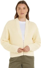 Women's Woven Label Zipped Cardigan J20J222623, Vanilla, S