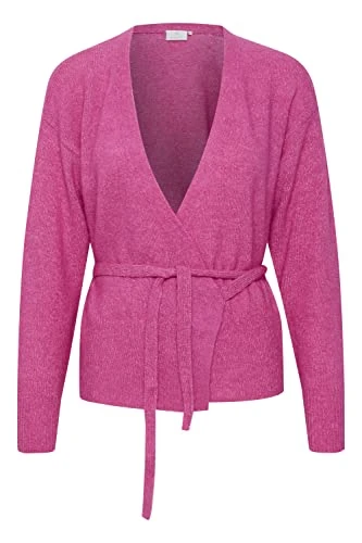 Women's Wrap Cardigan, Open Front, Long Sleeves sweater, raspberry rose melange, S