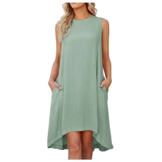 Women's Wrap Dress Crew Neck Dresses Cotton Linen Dress for Summer High Low Hem Dress with Pockets Mesh Burnout Dress (Green, XXL) Women's Wrap Dress Crew Neck Dresses Cotton Linen Dress for Summer High Low Hem Dress with Pockets Mesh Burnout Dress (Green, XXL)