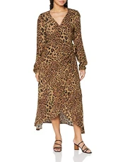 Women's Wrap Dress Long Sleeve Casual, Caramel Leo Big, M Women's Wrap Dress Long Sleeve Casual, Caramel Leo Big, M