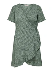 Women's Wrap Dress Plus Size Oversized Short Sleeve Tunic Dress Mini Midi V-Neck, Colours:Green, Size:42