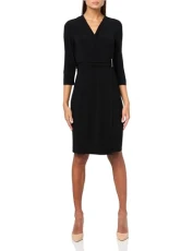 Women's Wrap Dress W/Wb & Bar Trim Casual, Black, S