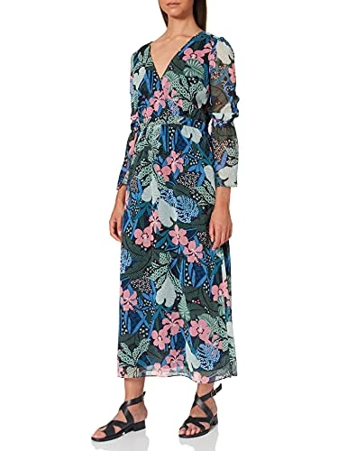 Women's Wrap Maxi 3/4 Sleeve Dress, Multicoloured (Botanical Print 901), Large