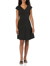 Women's Wrap Skater Dress Casual, Black, S