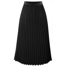 Womens Wrap Skirt Midi Solid Womens Midi Waist Pleated Elastic Skirt Maxi Elegant Skirt (Black, L)