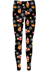 Womens Xmas Legging Ladies Reindeer Christmas Tree Bells Ankle Length Jeggings Plus Size (UK 16/18) Santa and Presents Black