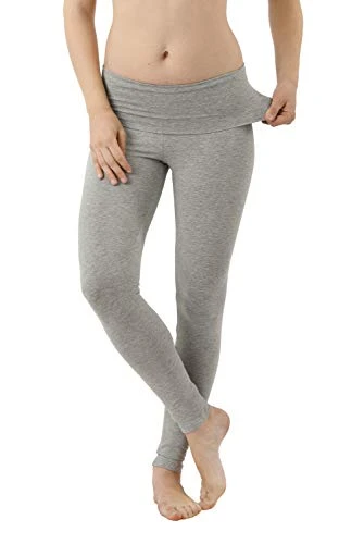 Women's Yoga Leggings with Highwaist fold-Over Waistband Organic Stretch Cotton Grey XXL