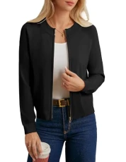 Women's Zip Up Cardigans Sweaters Lightweight Soft Knitted Jackets Autumn Winter Jacket with Pockets Black M