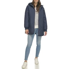 Women's Zip-up Quilted Coat, Navy, M Women's Zip-up Quilted Coat, Navy, M