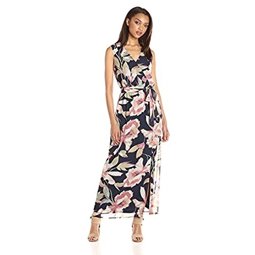 womens10647438Bali Vines Printed Surplus Wrap Dress Sleeveless Dress - Multi - 14