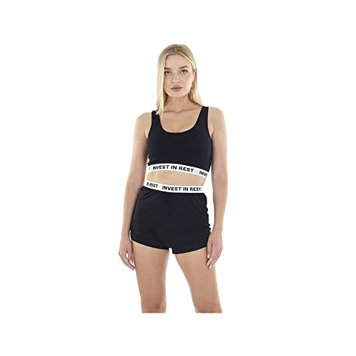 Womens/Ladies Invest in Rest Cropped Pyjama Set (XS) (Black)