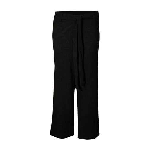 Womens/Ladies Meghan Belted Rib Trousers (L) (Black)