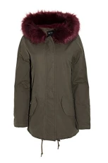 Womens/Ladies Panther Faux Fur Hooded Parka Jacket (12) (Khaki/Wine)