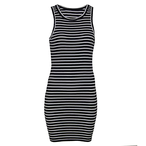 Womens/Ladies Sleeveless Striped Mini Dress (L) (Black)