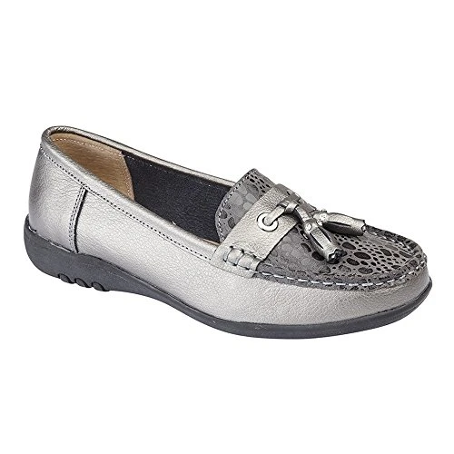 Womens/Ladies Wide Fitting Reptile Print Tassle Shoes (5 UK) (Pewter)