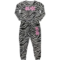 Womens/Ladies Zebra Print Logo Long Pyjama Set (XS) (Black/White)