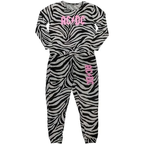 Womens/Ladies Zebra Print Logo Long Pyjama Set (XS) (Black/White)