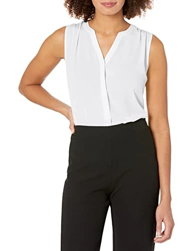 womensMGGT3256Sleeveless Pintuck Blouse Sleeveless Blouse - White - Medium