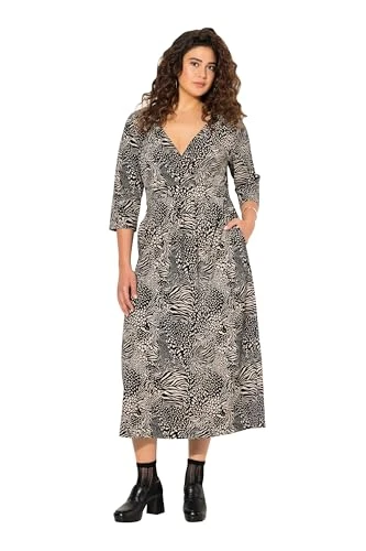 Womenswear Plus Size Curvy Animal Print 3/4 Sleeve Jersey Dress Black 54+ 830921100-54+