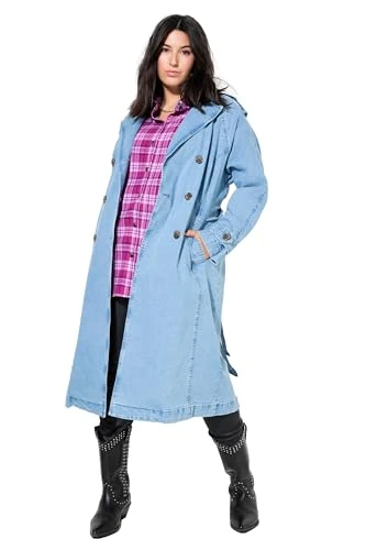 Womenswear Plus Size Curvy Denim Trench Coat Light Blue 50+ 834081901-50+