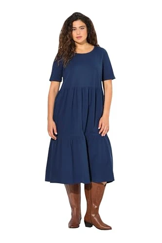 Womenswear Plus Size Curvy Flounce Panel Short Sleeve Jersey Midi Dress Inky Blue 46+ 830868740-46+