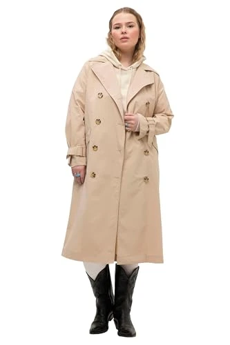 Womenswear Plus Size Curvy Oversized Fit Classic Double Breasted Trench Almond 46+ 818474310-46+