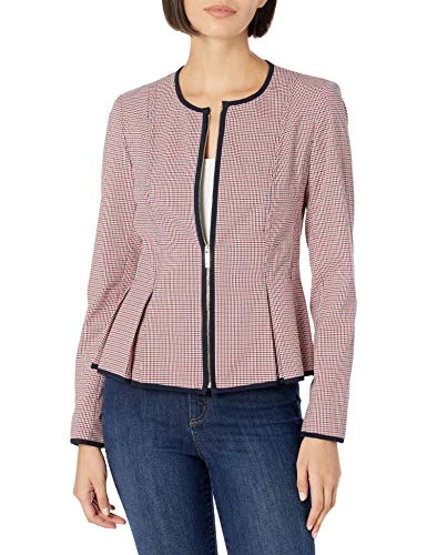 womensZip Front Jacket Long Sleeves Casual Blazer - Grey - One Size