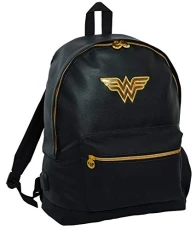 Wonder Woman Backpack Adults Kids Large School Black Leather PU Shoulder Bag A4 Laptop Size College Girls Work Rucksack + USB Port