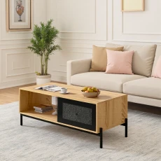 Wooden Coffee Table with Storage Space - Brown Wooden Coffee Table with Storage Space - Brown
