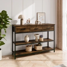 Wooden Console Table with Drawers and Shelves - Brown Wooden Console Table with Drawers and Shelves - Brown