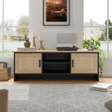 Wooden TV Stand with Storage Cabinet - Brown