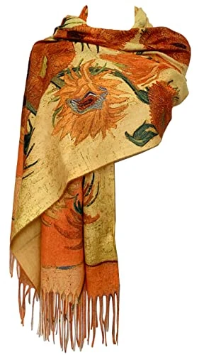 ® Wool Blend Cashmere Texture Painting Art Based Print Shawl Scarf for Autumn Winter Mother's Day B