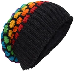 Woolen Knitted Fleece Lined Multicoloured Beanie Hats V