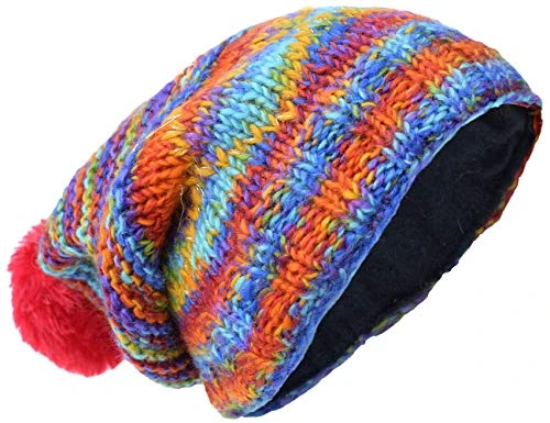 Woolen Zigzag Knitted Fleece Lined Multicoloured Beanie Hats B