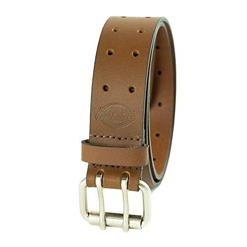 Work Belt for Men - Leather with Double Prong Buckle for Jeans and Heavy Duty Construction