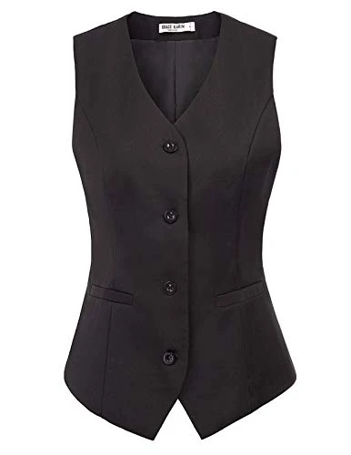 Work Casual Waistcoat Women Slim Fit Button Down Cosplay Party Prom Vest Jacket Black XL