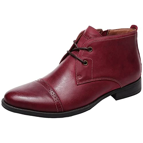 Work Chukka Boots for Men Dress Leather Ankle Bootie Burgundy,9