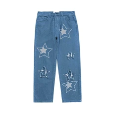 Work Jeans Men's Y2.k Baggy Jeans for Men Wide Leg Straight Denim Pants Hip Hop Loose Trousers Streetwear Trousers Men, blue, XXL